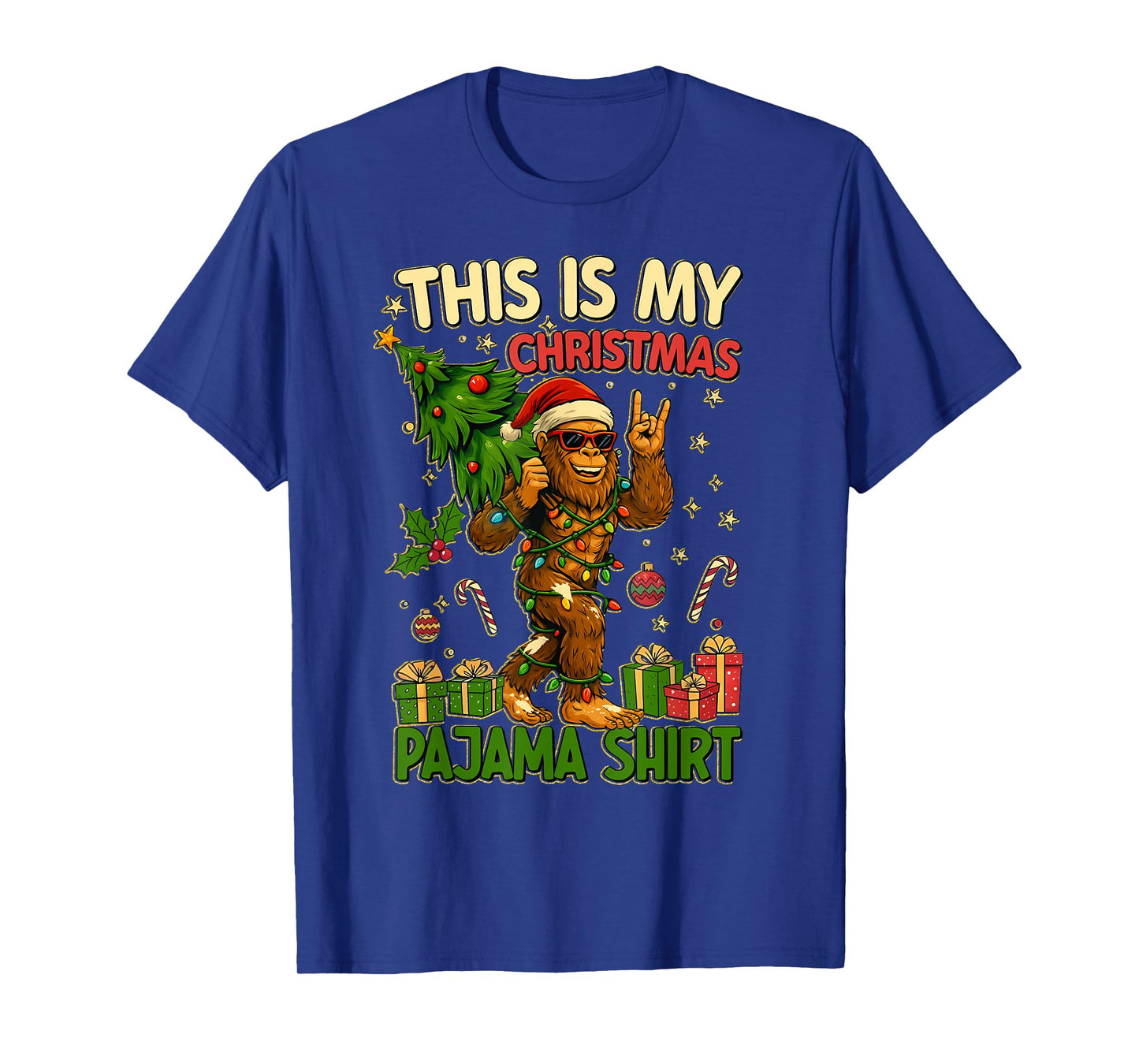 This is My Christmas Pajama Funny Big Foot Xmas Tree Lights T-Shirt