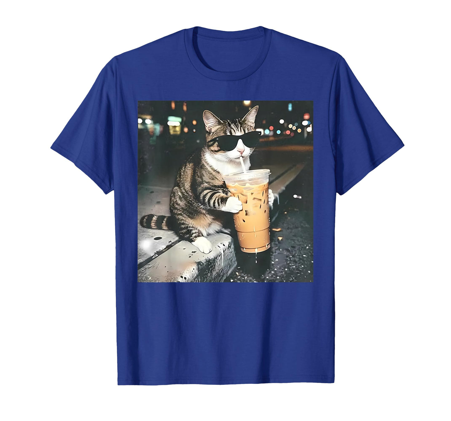 Funny Cat Drinking Iced Coffee Funny Cat Lover Animal Meme T-Shirt
