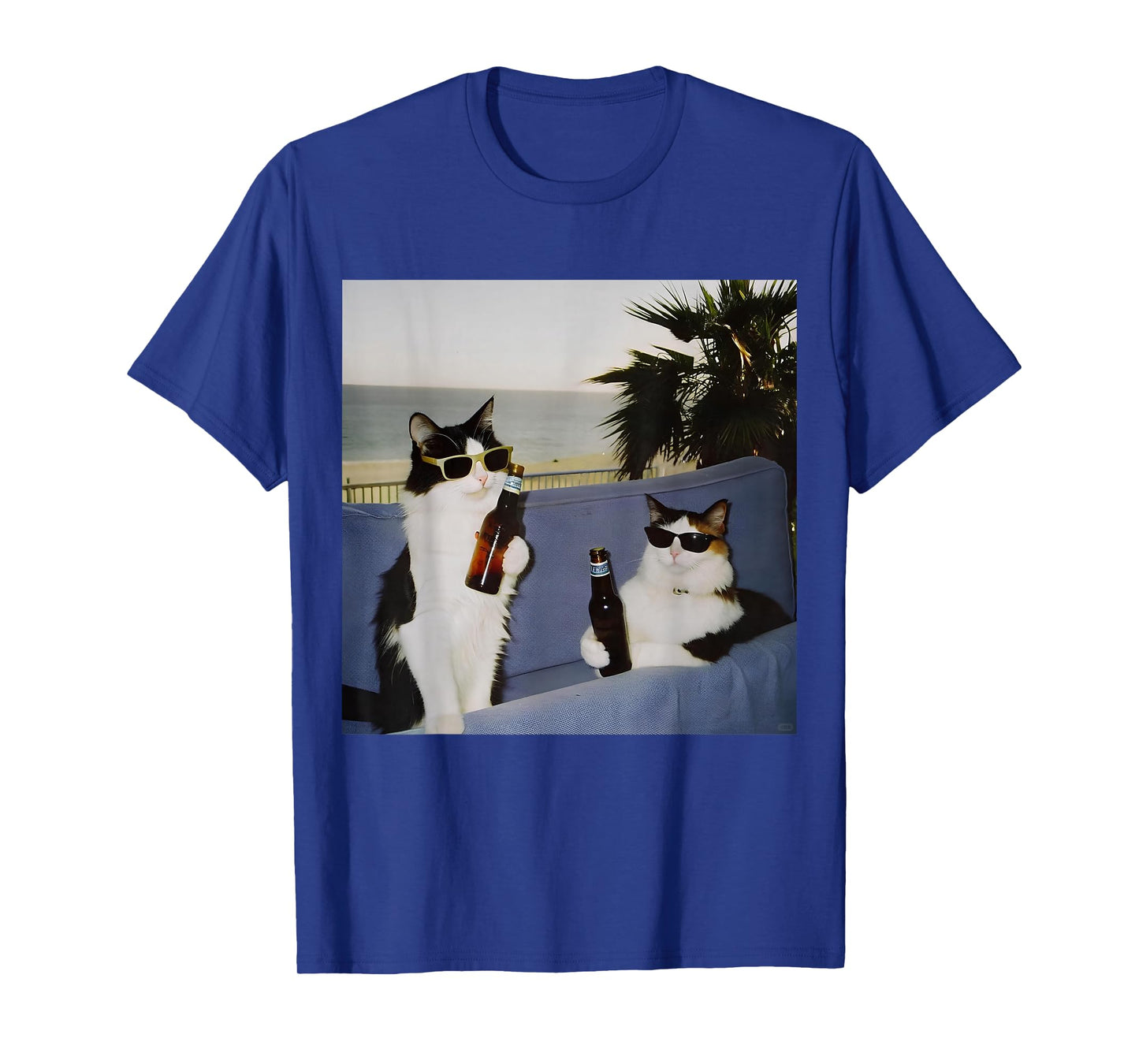 Vintage Cool Sunglasses Cat Drinking Beer Cat Meme Cat Lover T-Shirt