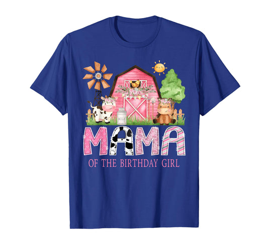Mama of The Birthday Girl 1St Birthday Pink Cow Farm T-Shirt