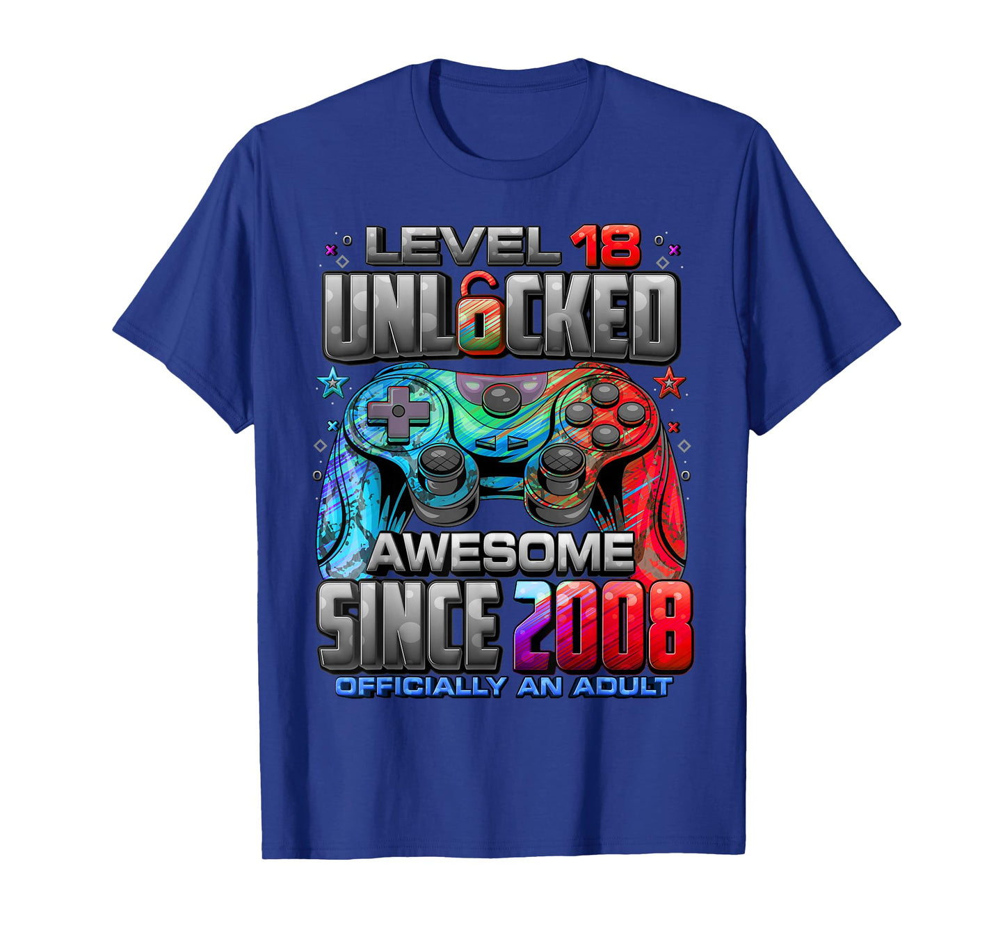 Level 18 Unlocked Awesome Since 2008 18th Birthday Gaming T-Shirt