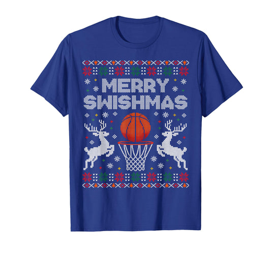 Basketball Christmas Ugly Sweater Merry Swishmas Men Women T-Shirt