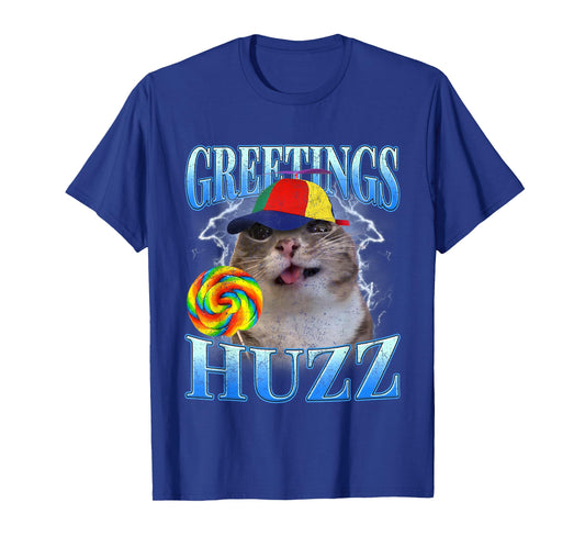 Lollipop Cat Meme Greetings Huzz Retro Y2K Graphic Humor T-Shirt