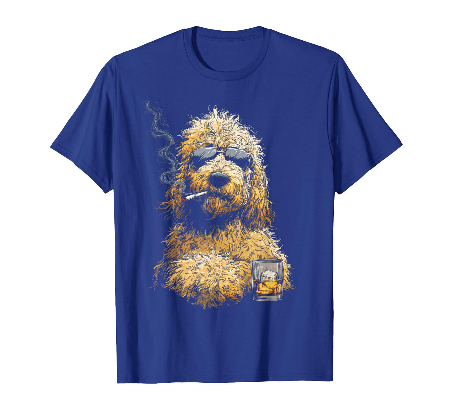 Goldendoodle Smoking Cigarette Whisky Lover Funny Doodle Dog T-Shirt