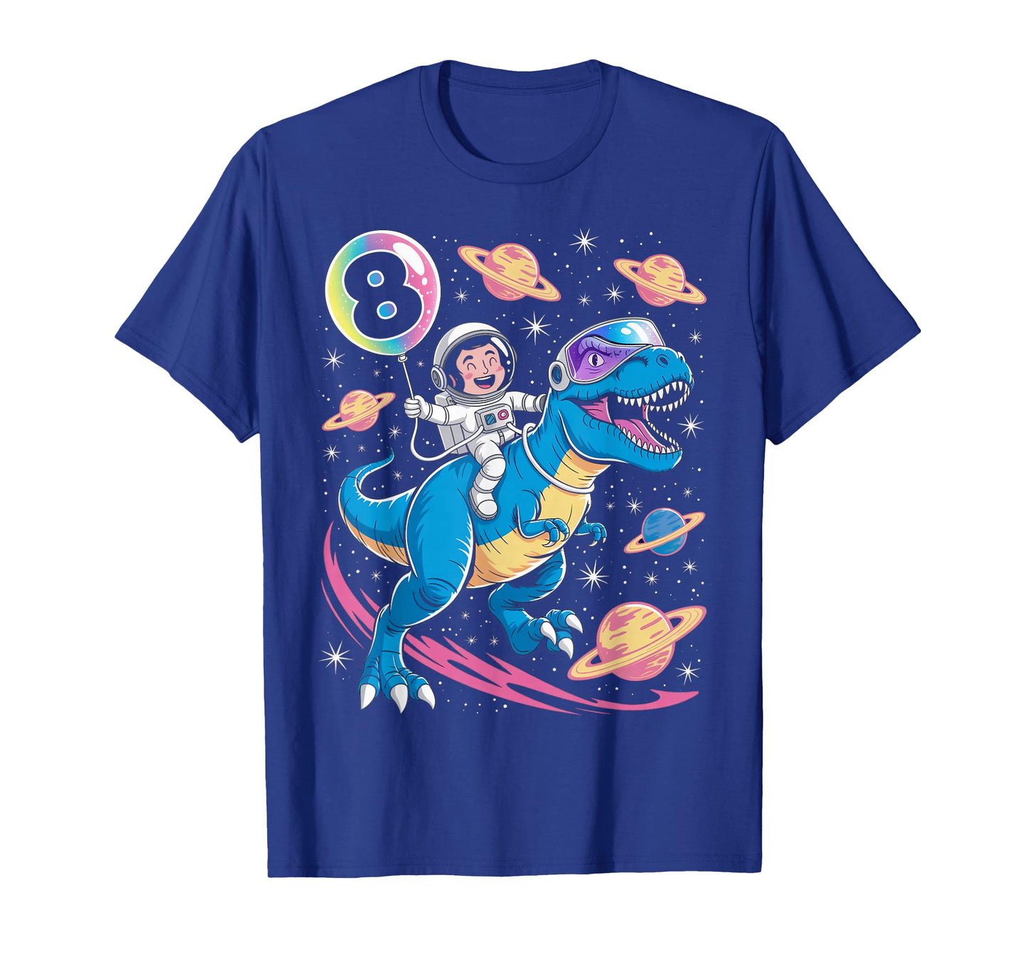 Astronaut Trex Dinosaur 8 Years Old Space Kids 8th Birthday T-Shirt