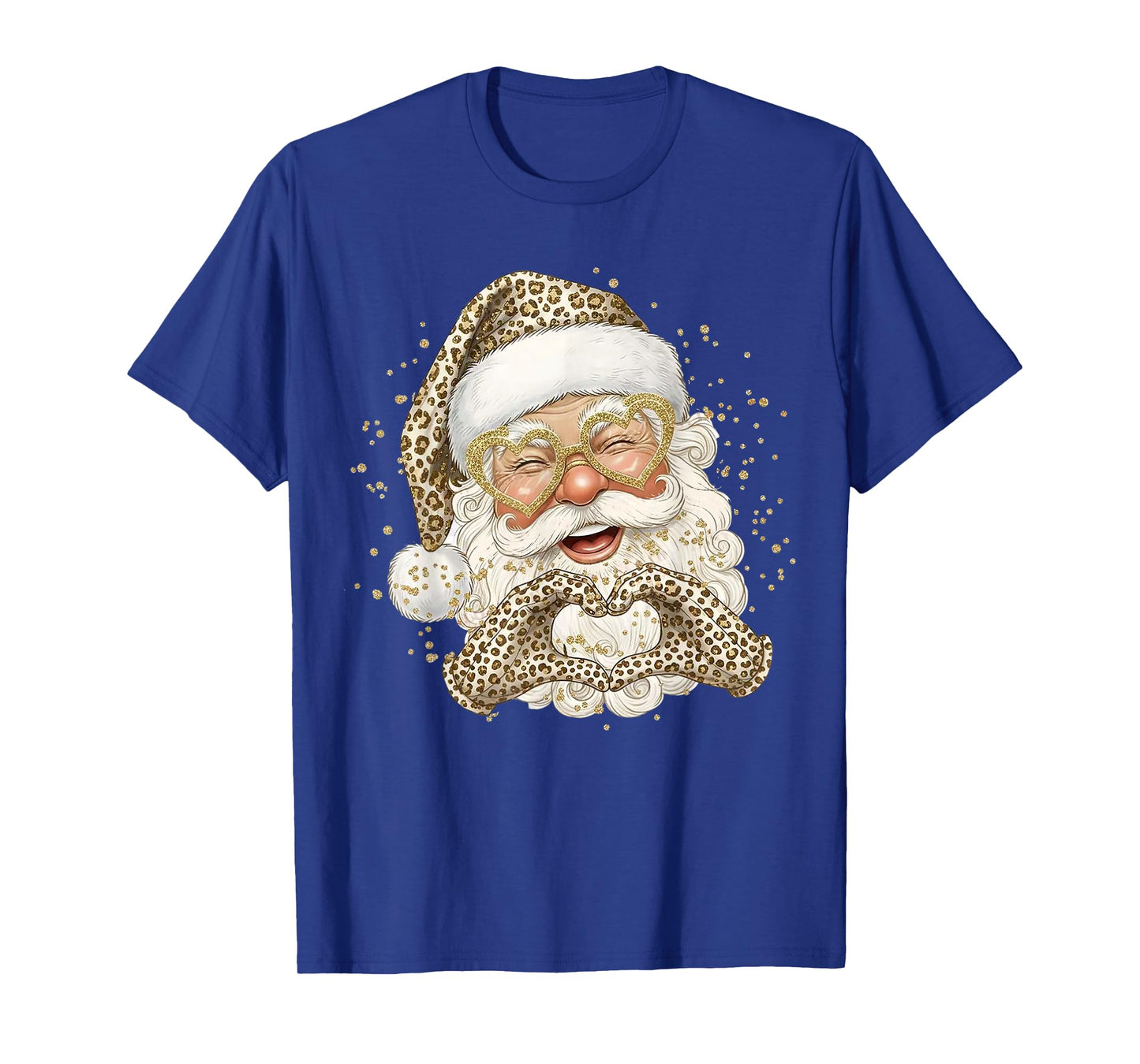 Leopard Santa with Heart Hands Glasses Christmas Holiday T-Shirt