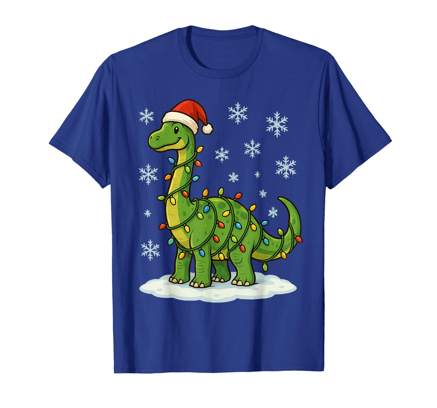Christmas Lights Wrapped Brachiosaurus Long Neck Dinosaur T-Shirt