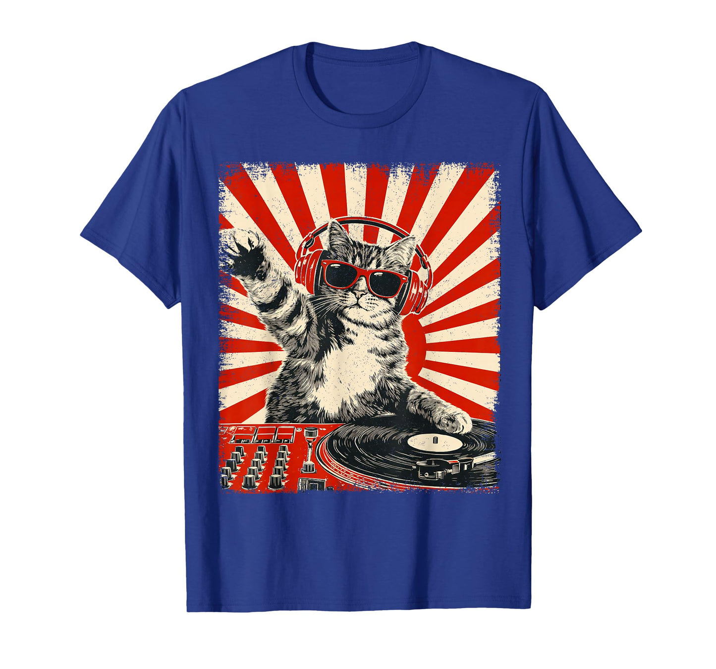 Cat Dj Headphone Turntable Vintage Music EDM Men Women Kids T-Shirt