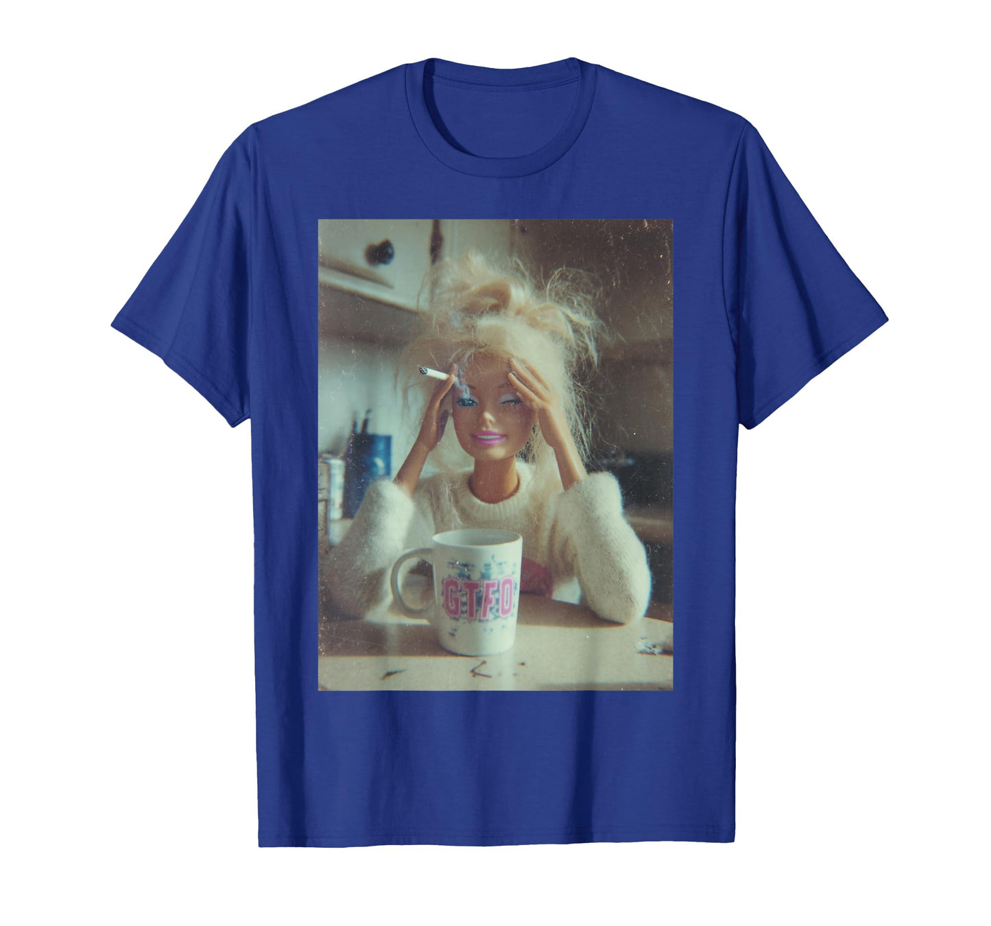 Funny Distressed Doll Face Meme Smoking Sarcastic Humor Gift T-Shirt