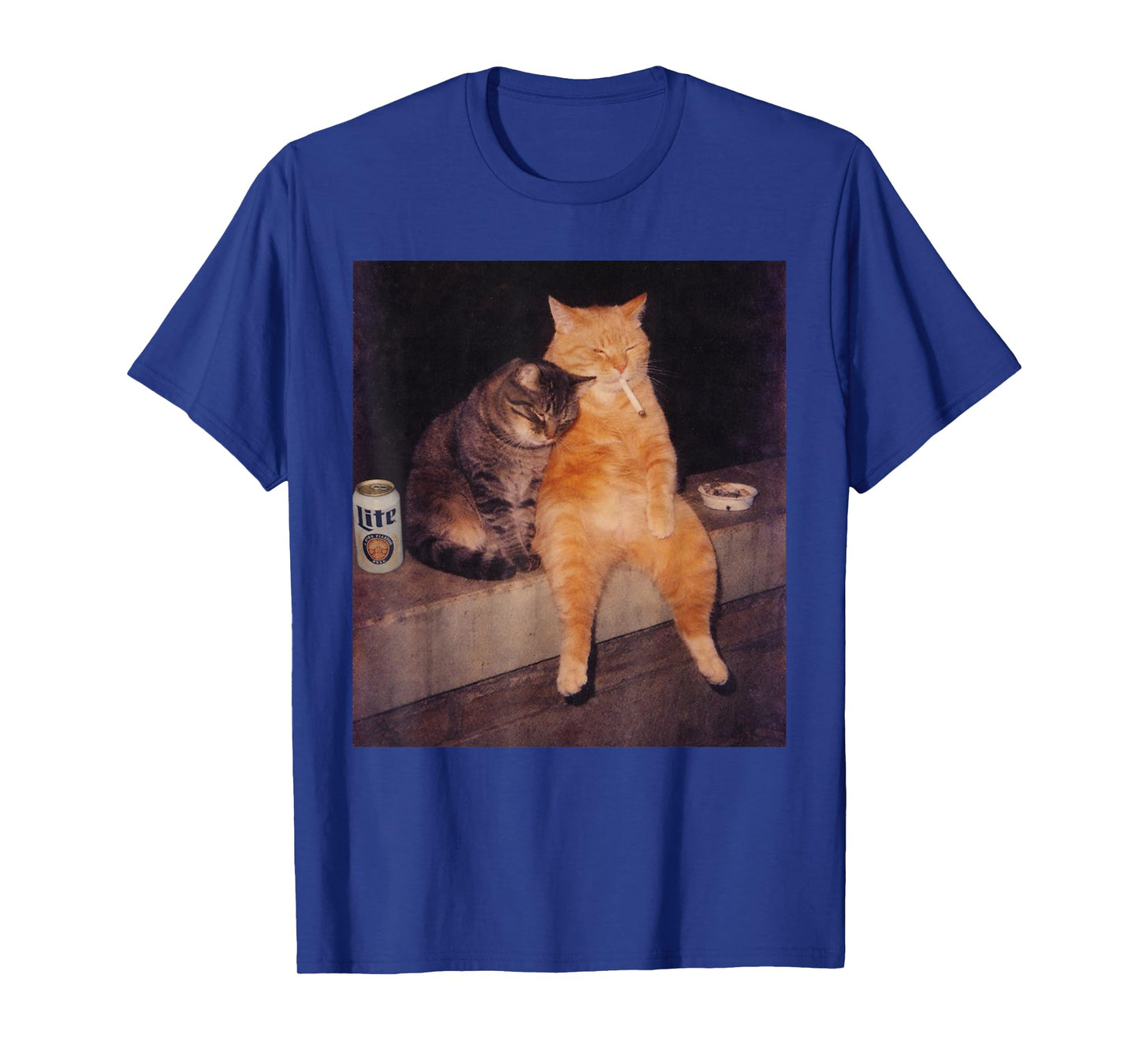 Funny Cat Smoking Beer Vintage Y2K Grunge Meme Graphic Tee T-Shirt