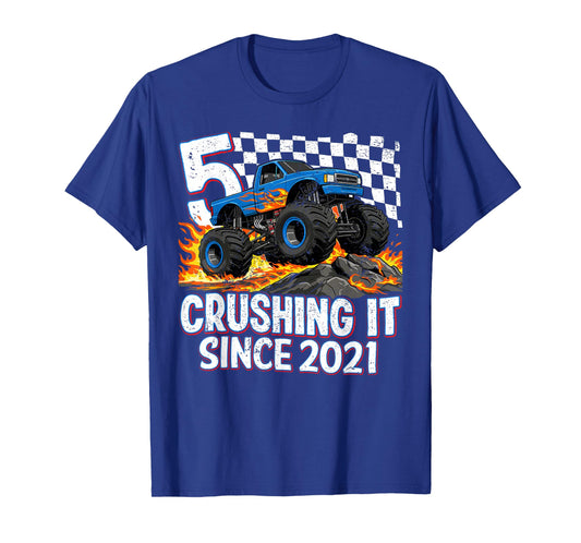 5th Birthday Monster Truck 5 Year Old Boys Party Born 2021 T-Shirt