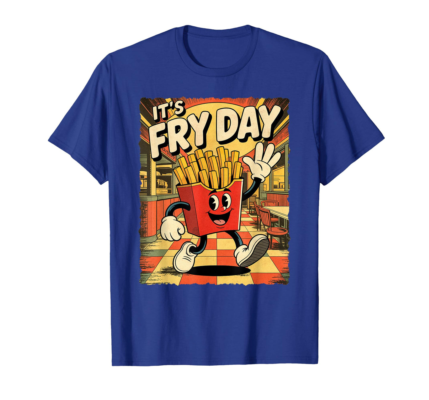 It’s Fry Day Funny Rubber Hose Cartoon French Fries Graphic T-Shirt