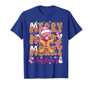 Gingerbread Merry Christmas Cute Pink Christmas Women Girls T-Shirt