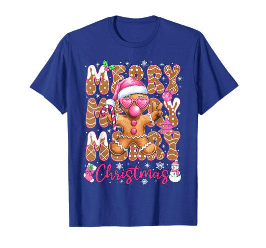 Gingerbread Merry Christmas Cute Pink Christmas Women Girls T-Shirt