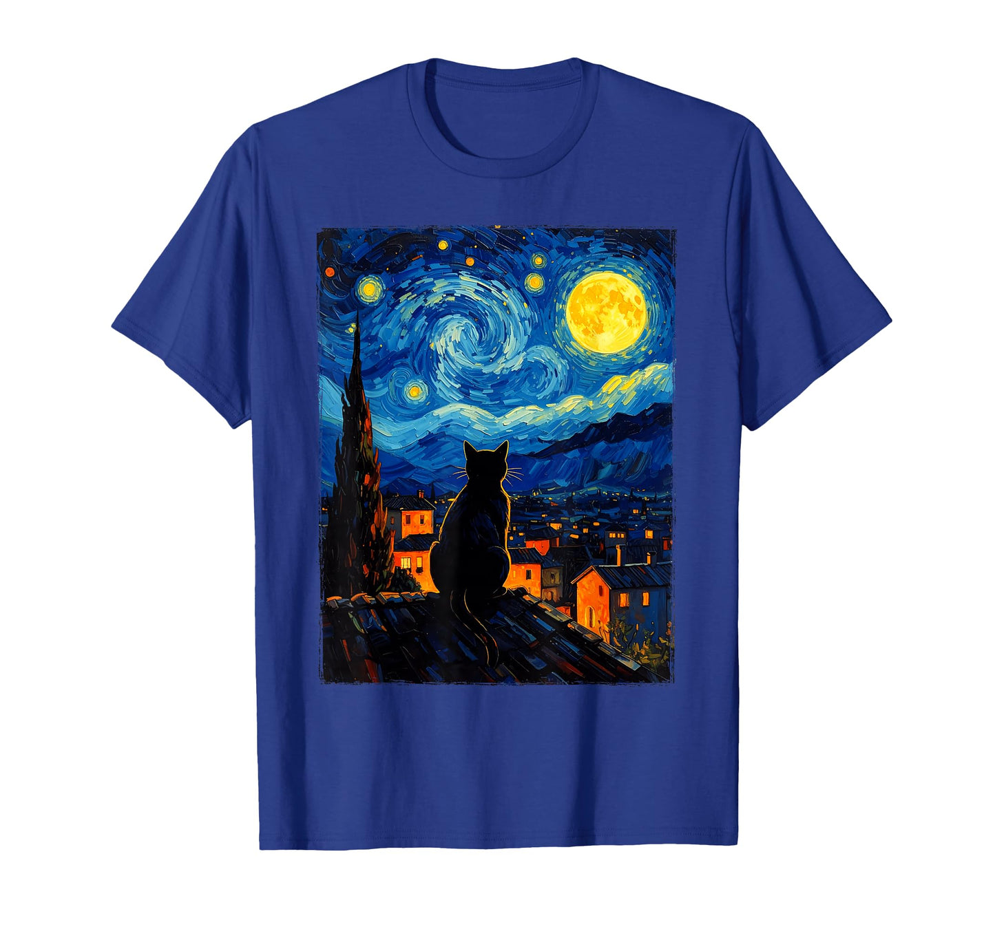 Van Gogh Starry Night Black Cat,Cat Mom, Cat Dad T-Shirt