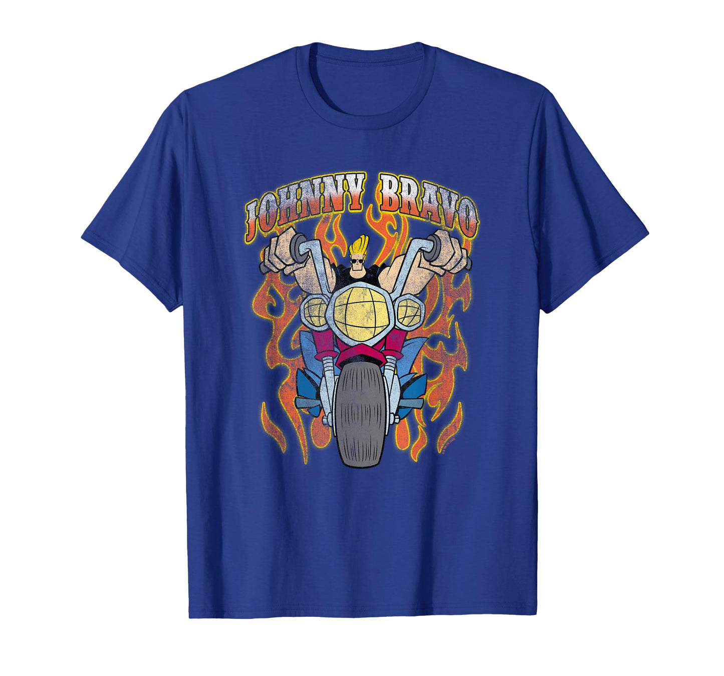 Johnny Bravo Vintage Biker Johnny with Flames Retro Cartoon T-Shirt