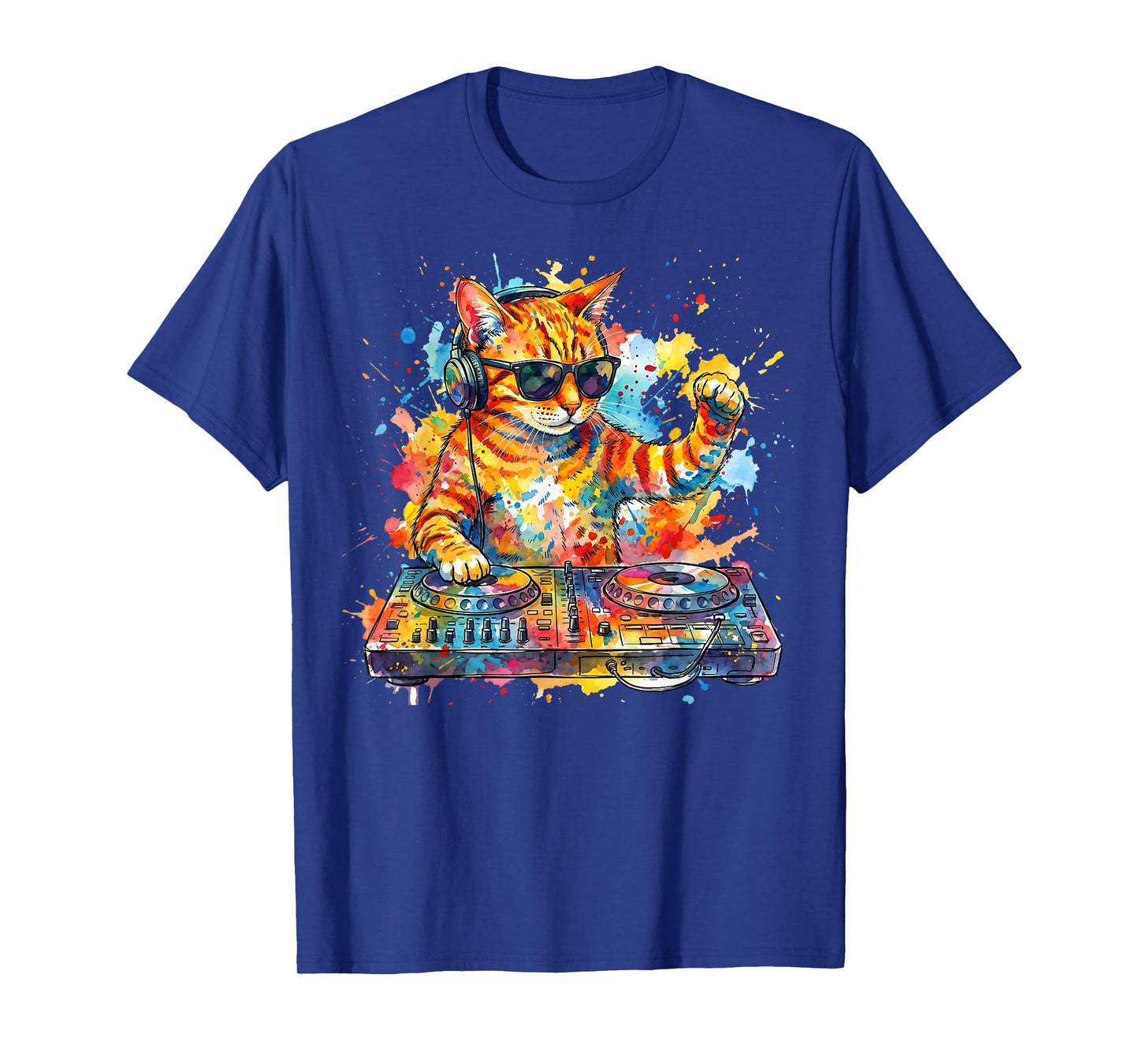 Colorful Orange Tabby Cat Playing Music Cat Lovers DJ Lovers T-Shirt