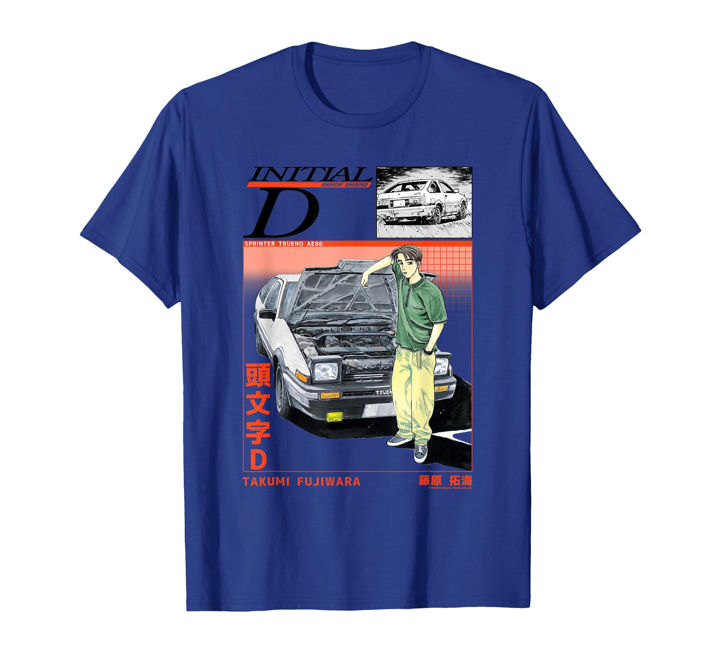 Initial D Takumi Open Hood Car Portrait Manga Anime T-Shirt
