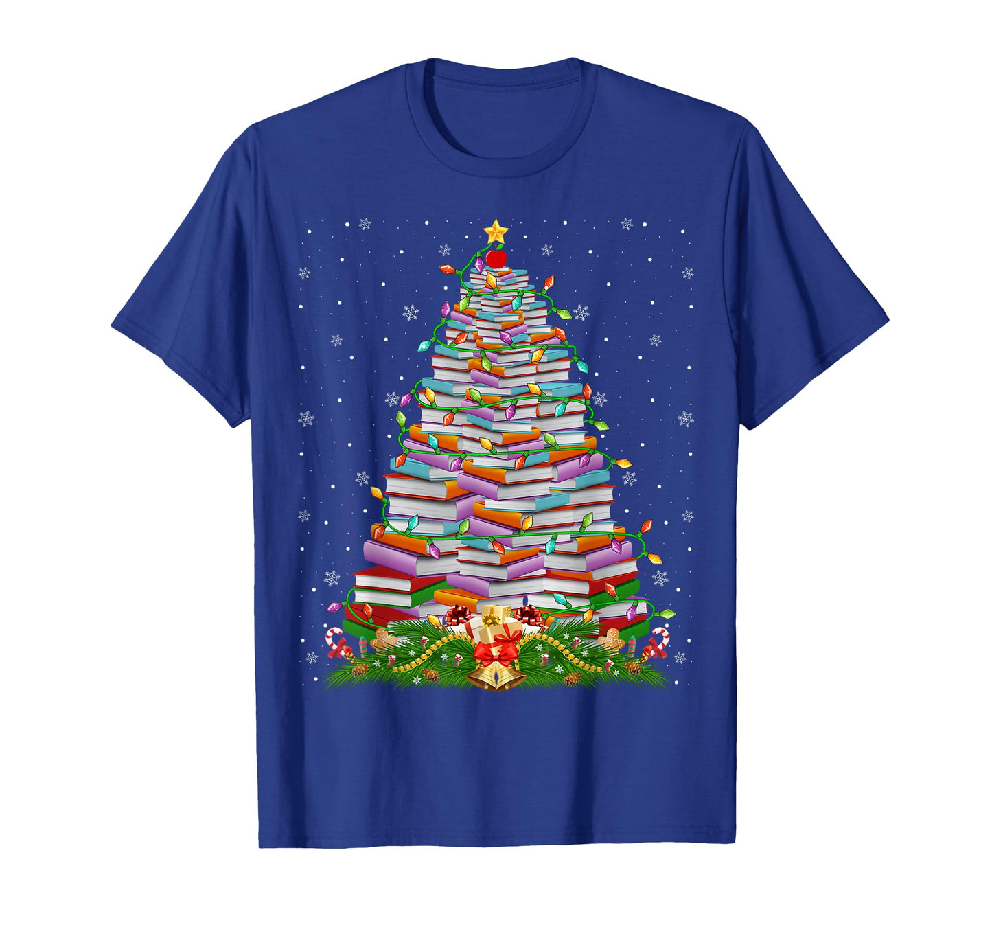 Book Christmas Tree Lights Book Lover Teacher Librarian T-Shirt