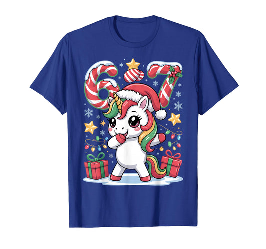 Six Seven Christmas Unicorn Meme Funny Cute Holiday Design T-Shirt