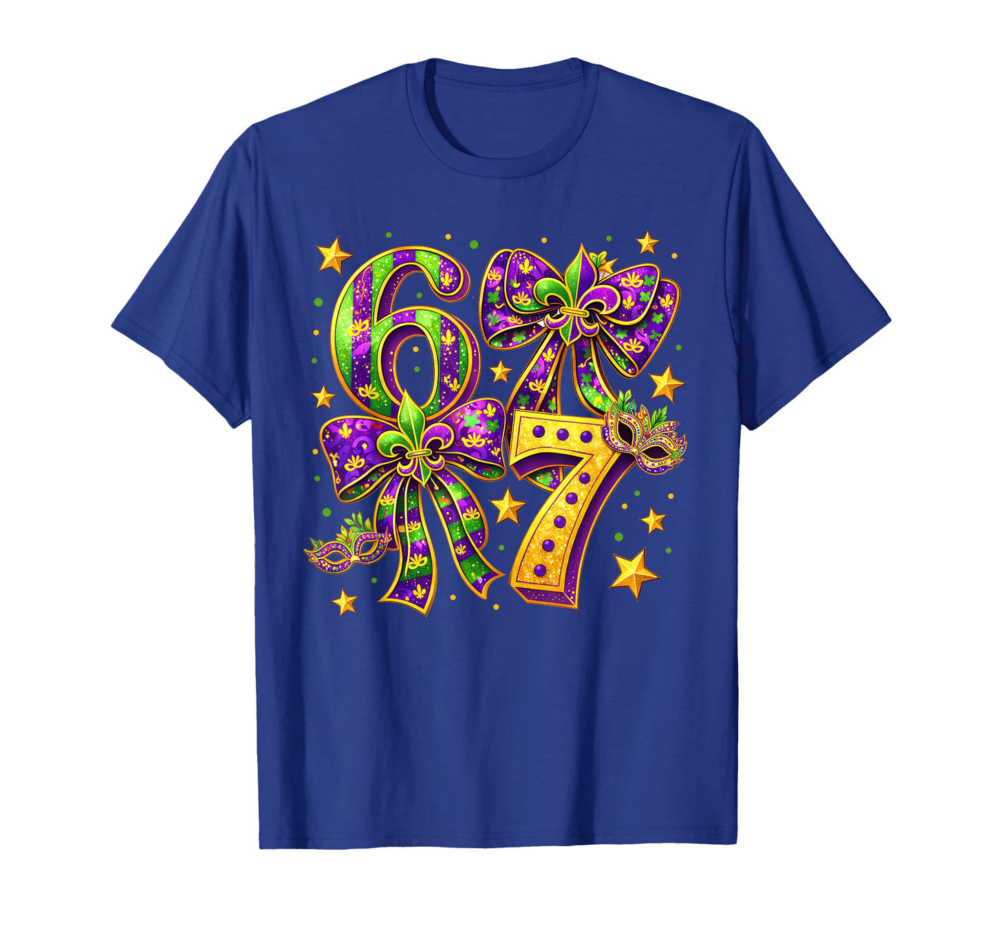 Mardi Gras Six Seven Bow Jester Beads 6 7 Meme Girls Kids T-Shirt