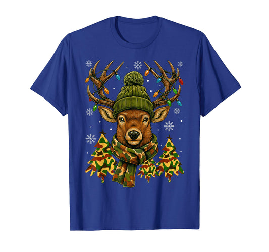 Hunting Reindeer Deer Xmas Light Funny Winter Scarf Hunter T-Shirt