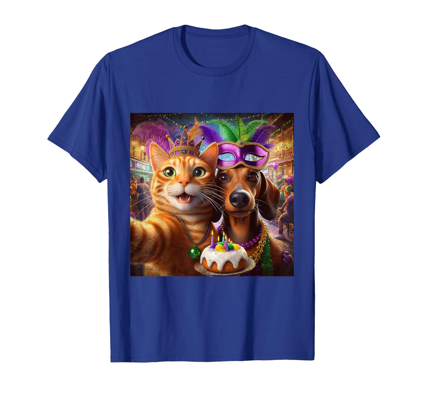 Funny Mardi Gras Cat Dachshund Selfie Squad T-Shirt