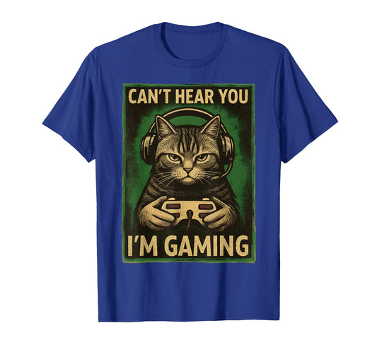 Can't Hear You I'm Gaming Funny Gamer Cat Playing Video Game T-Shirt