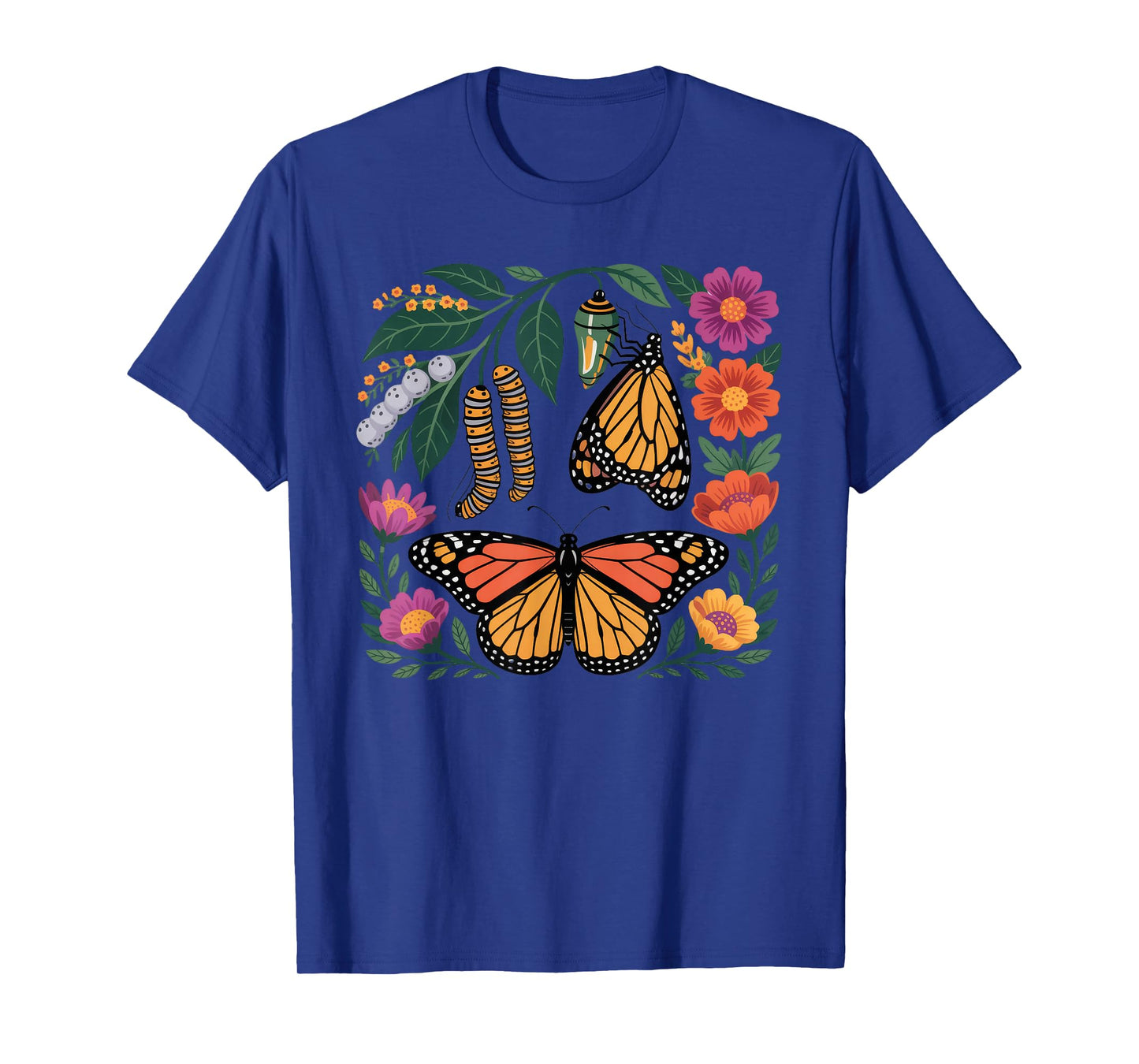 Monarch Butterfly Caterpillar Flowers Metamorphosis T-Shirt