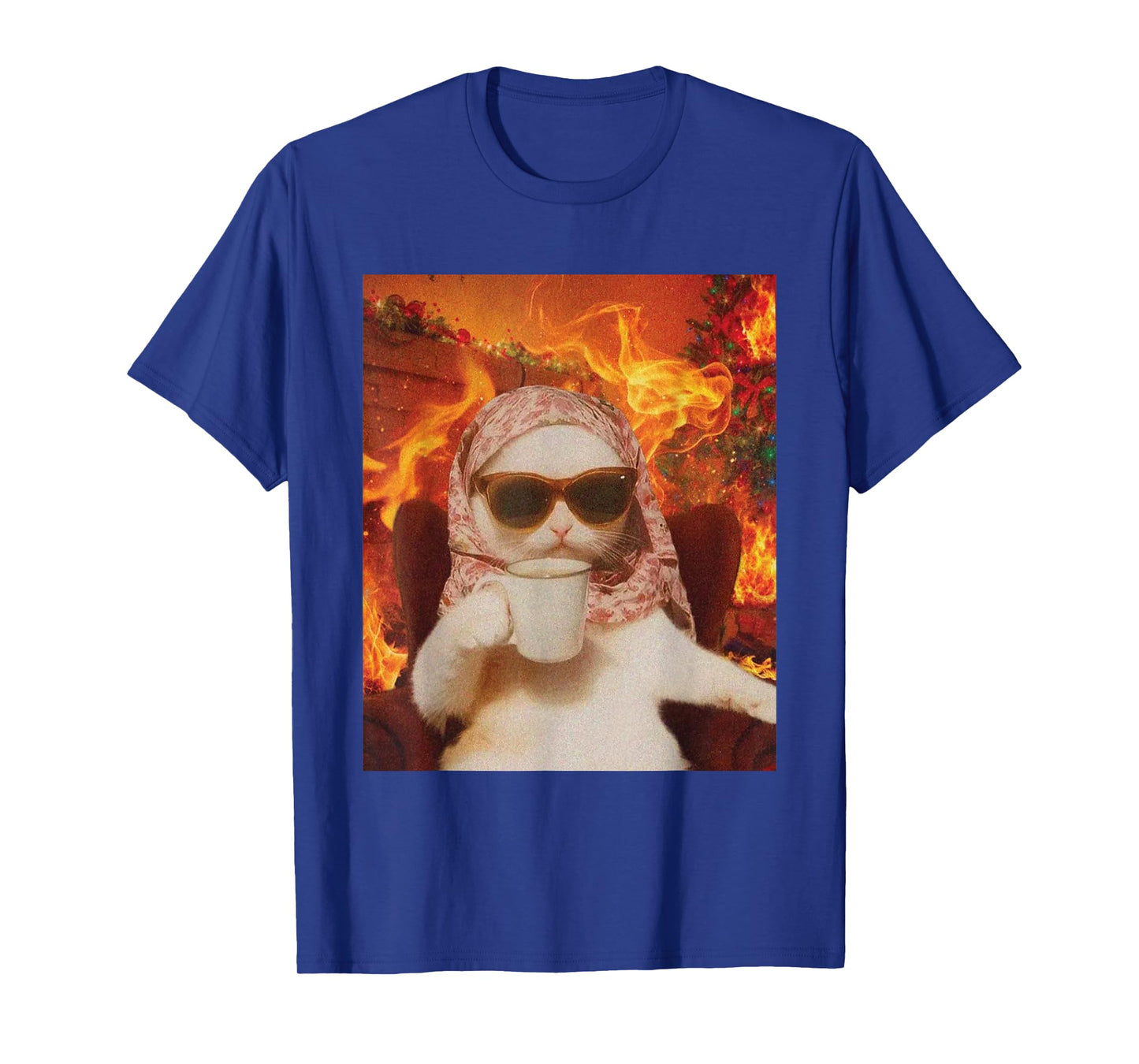 Chill Cat and Coffe Xmas Funny Cat Meme Y2K Joke T-Shirt
