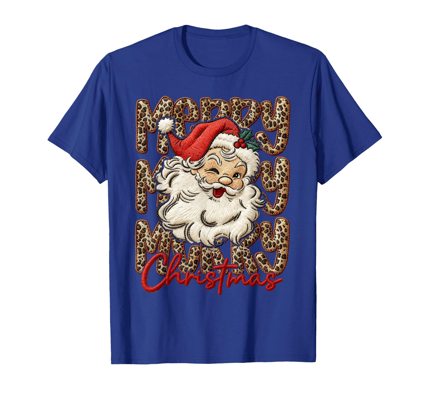 Merry Christmas Leopard Santa Hat Cheetah Xmas Pajamas T-Shirt