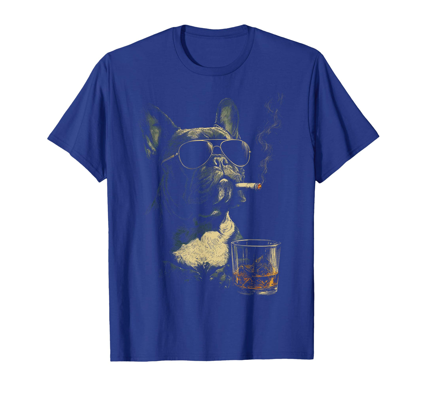 French Bulldog Smoking Cigarette Whisky Lover Funny Dog T-Shirt