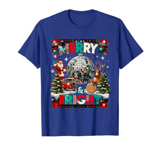 Merry and Bright Retro Christmas Disco Design T-Shirt