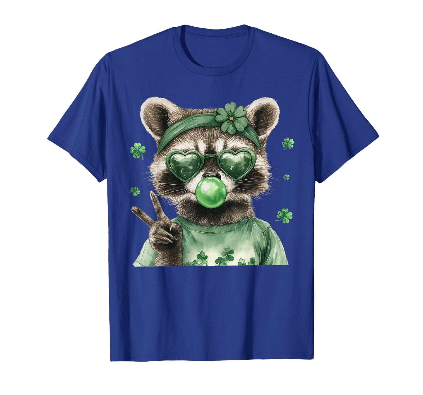 Raccoon Blowing Bubblegum Irish Shamrock St. Patricks Day T-Shirt