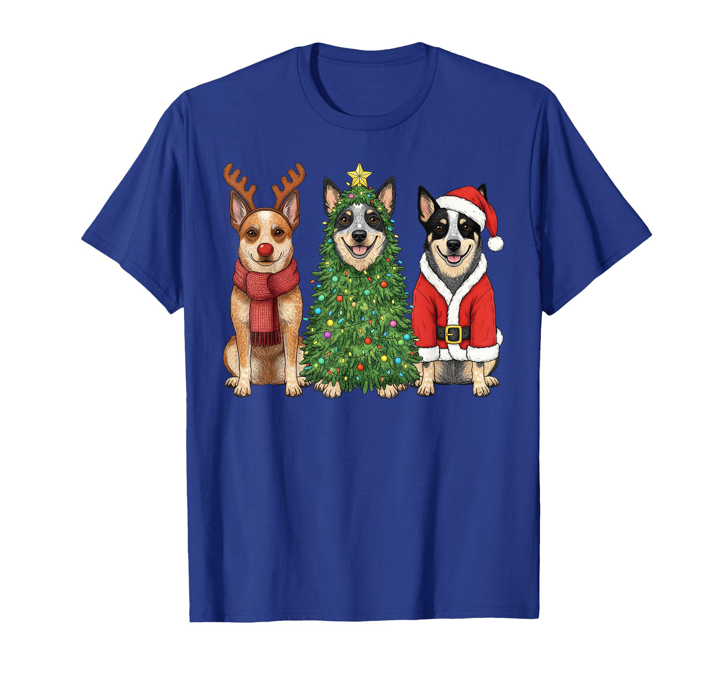 Retro Christmas Blue Heeler Santa Reindeer Dog Lover T-Shirt