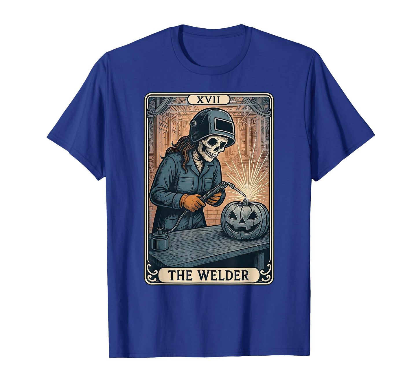 Welder Tarot Card Skeleton Female Pipeline Metal Worker T-Shirt