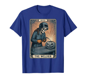 Welder Tarot Card Skeleton Female Pipeline Metal Worker T-Shirt