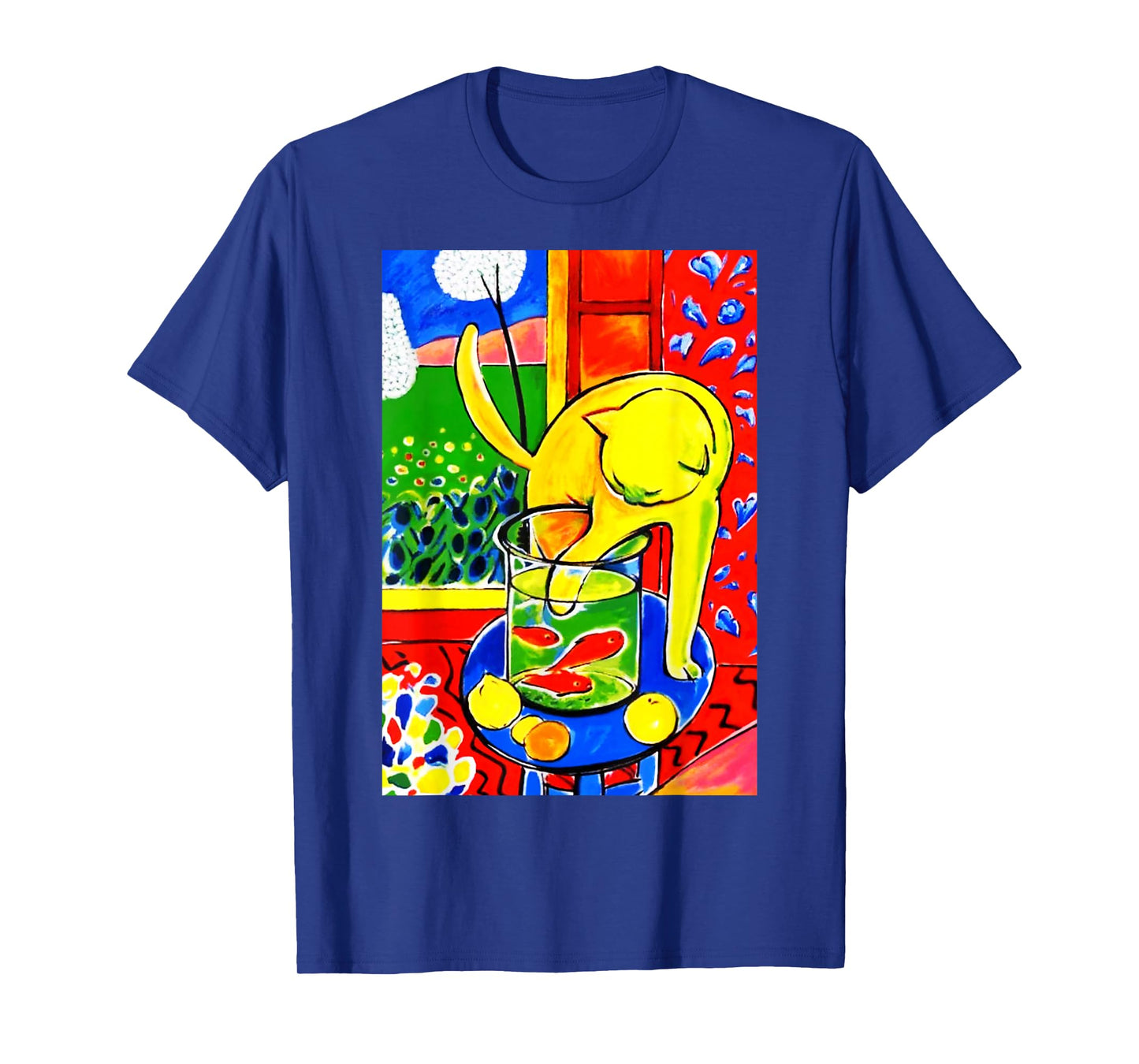 Cat with Red Fish, Matisse Inspiration, Art in Digital Style T-Shirt