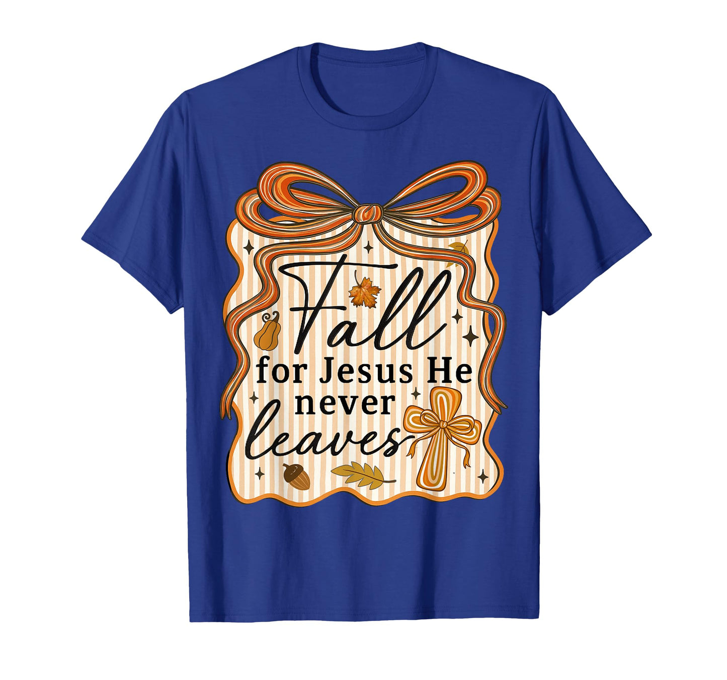 Fall for Jesus He Never Leaves Autumn Christian Womens Retro T-Shirt