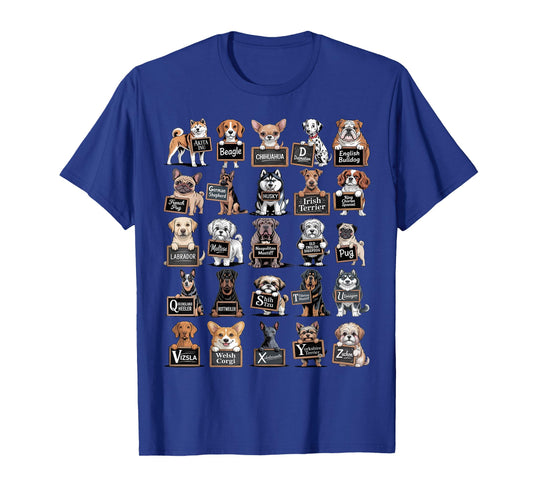 ABC Dog Breeds T-Shirt - Alphabet Dogs Educational Learning T-Shirt