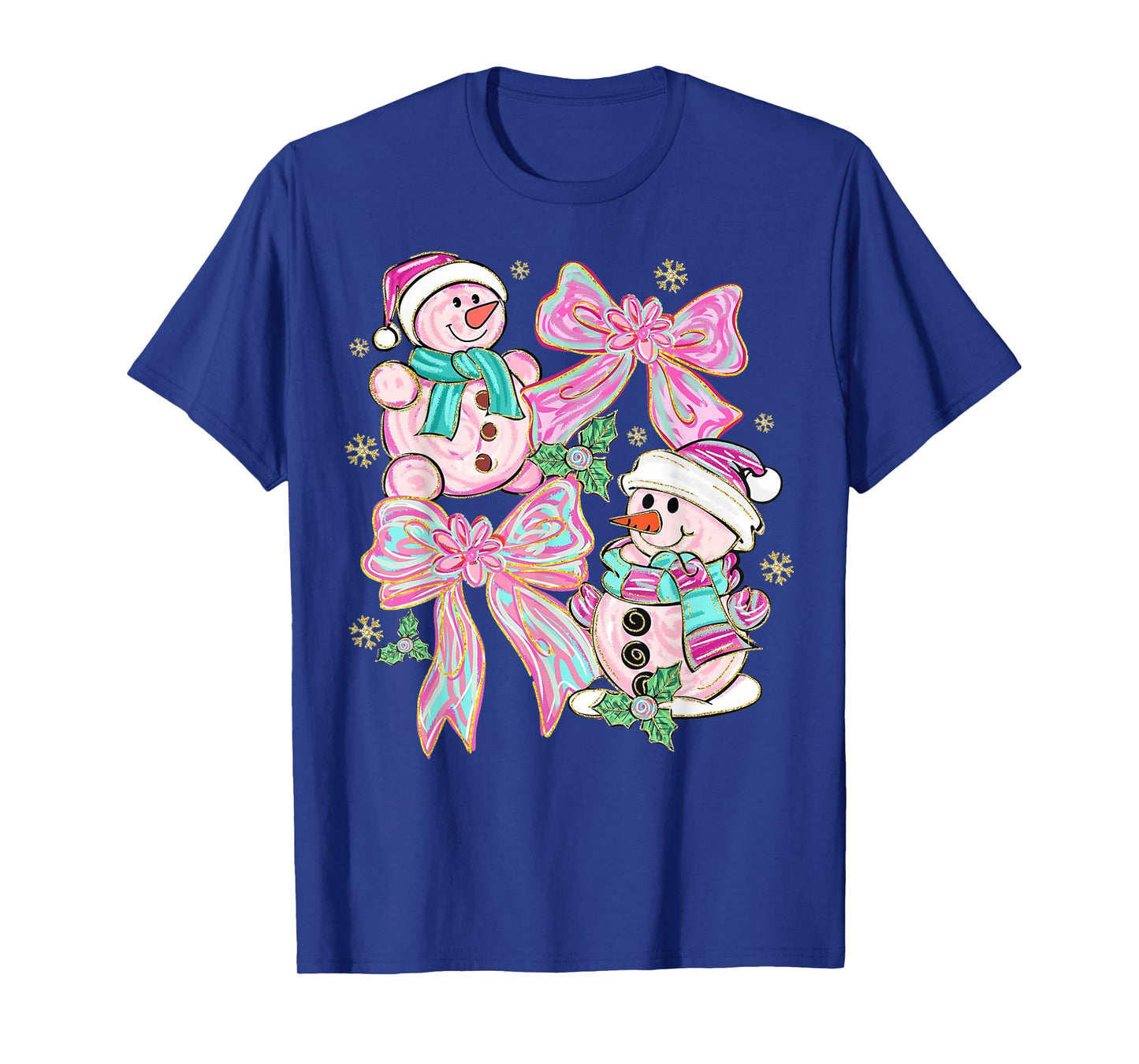 Pink Coquette Snowman Christmas Cute Holiday Design T-Shirt