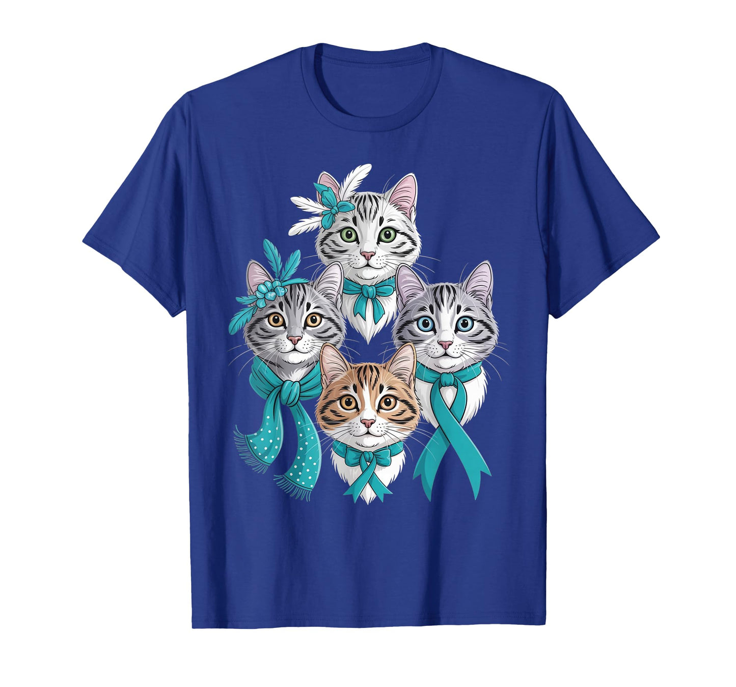 Cervical Cancer Awareness Month Cats with Teal Ribbon 2026 T-Shirt