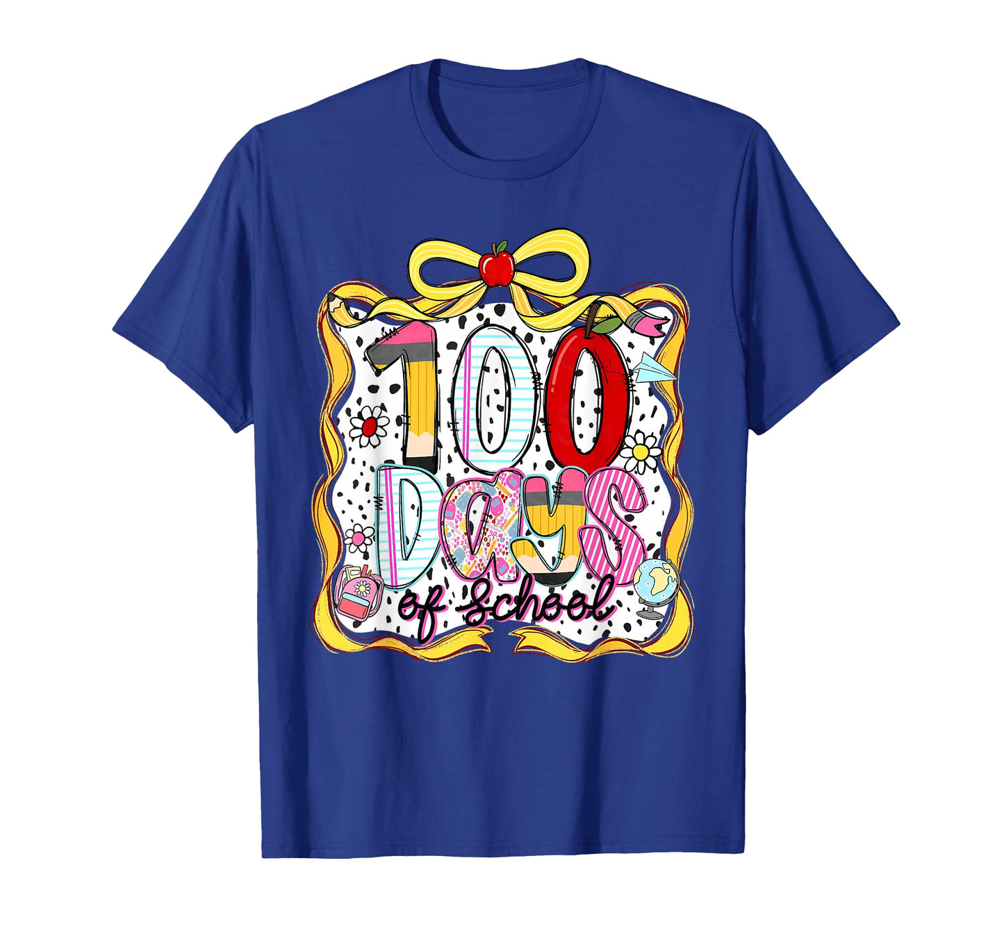 Coquette Bow 100 Days of School Student Teacher Kids Retro T-Shirt
