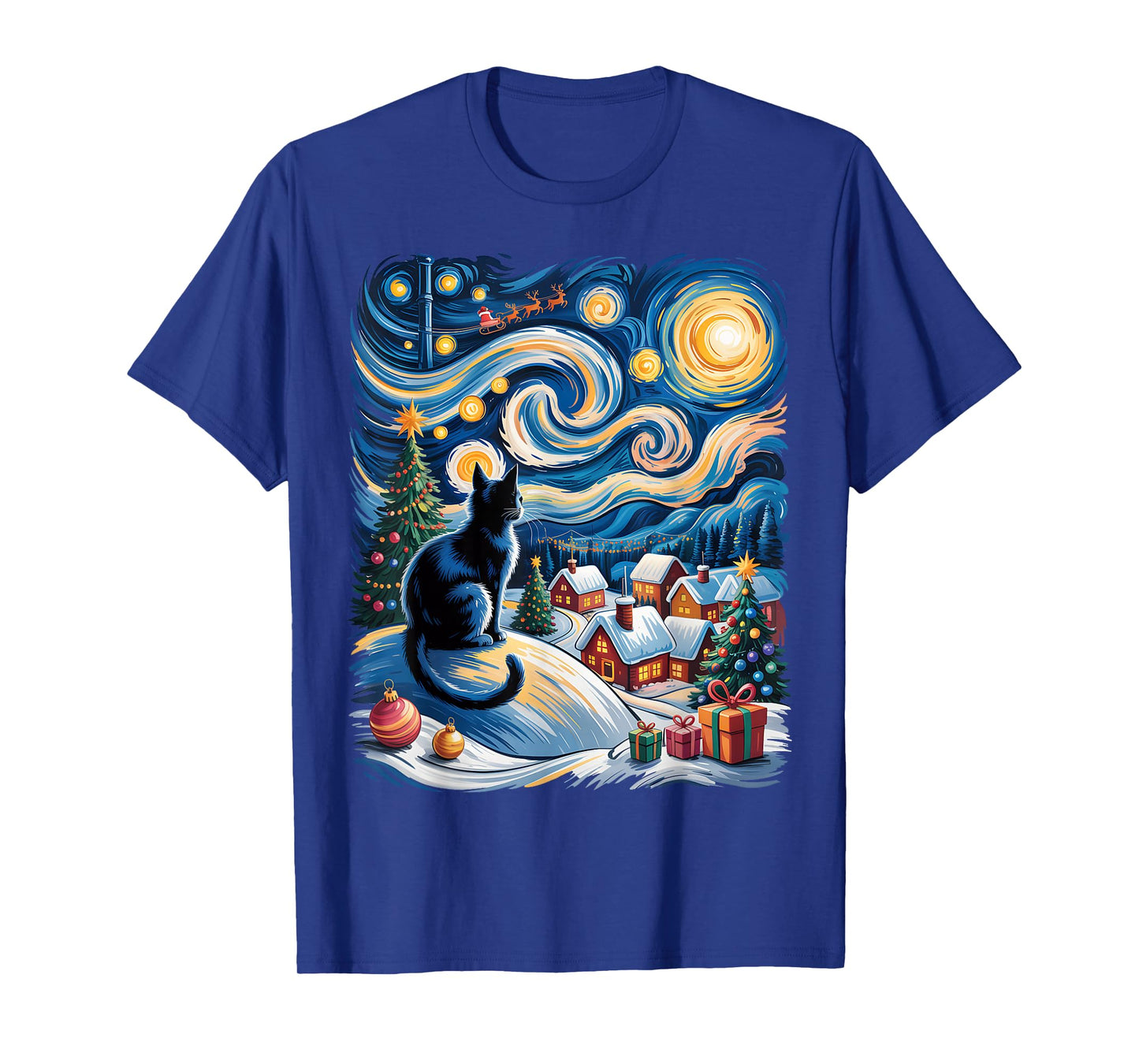 Christmas Cat Van Gogh Starry Night Xmas Cat Kitten Graphic T-Shirt