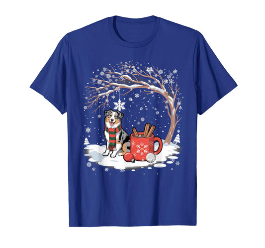 Australian Shepherd Dog in The Snow Tree Christmas Xmas T-Shirt