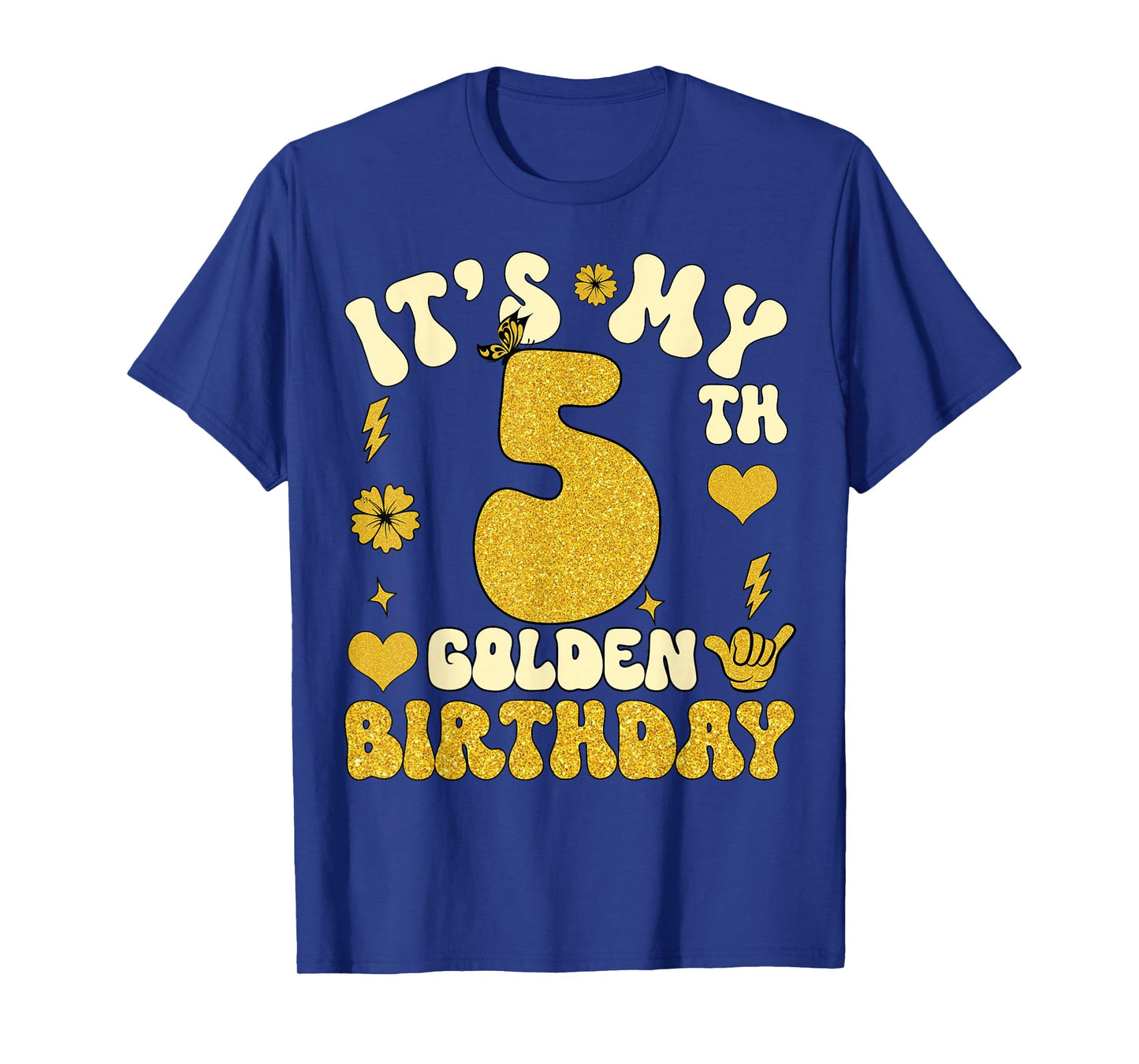 It's My 5th Golden Birthday 5 Year Old Bday Kids Groovy T-Shirt