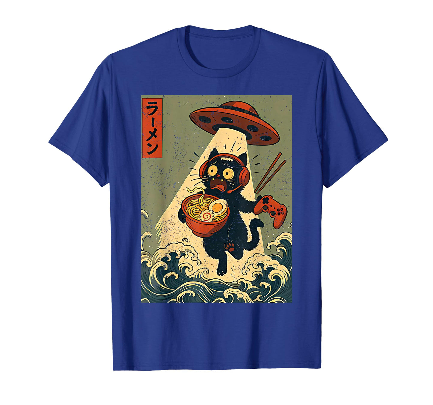 Cute Kawaii Gamer Cat Funny Ramen Retro Japanese Cat Gaming T-Shirt