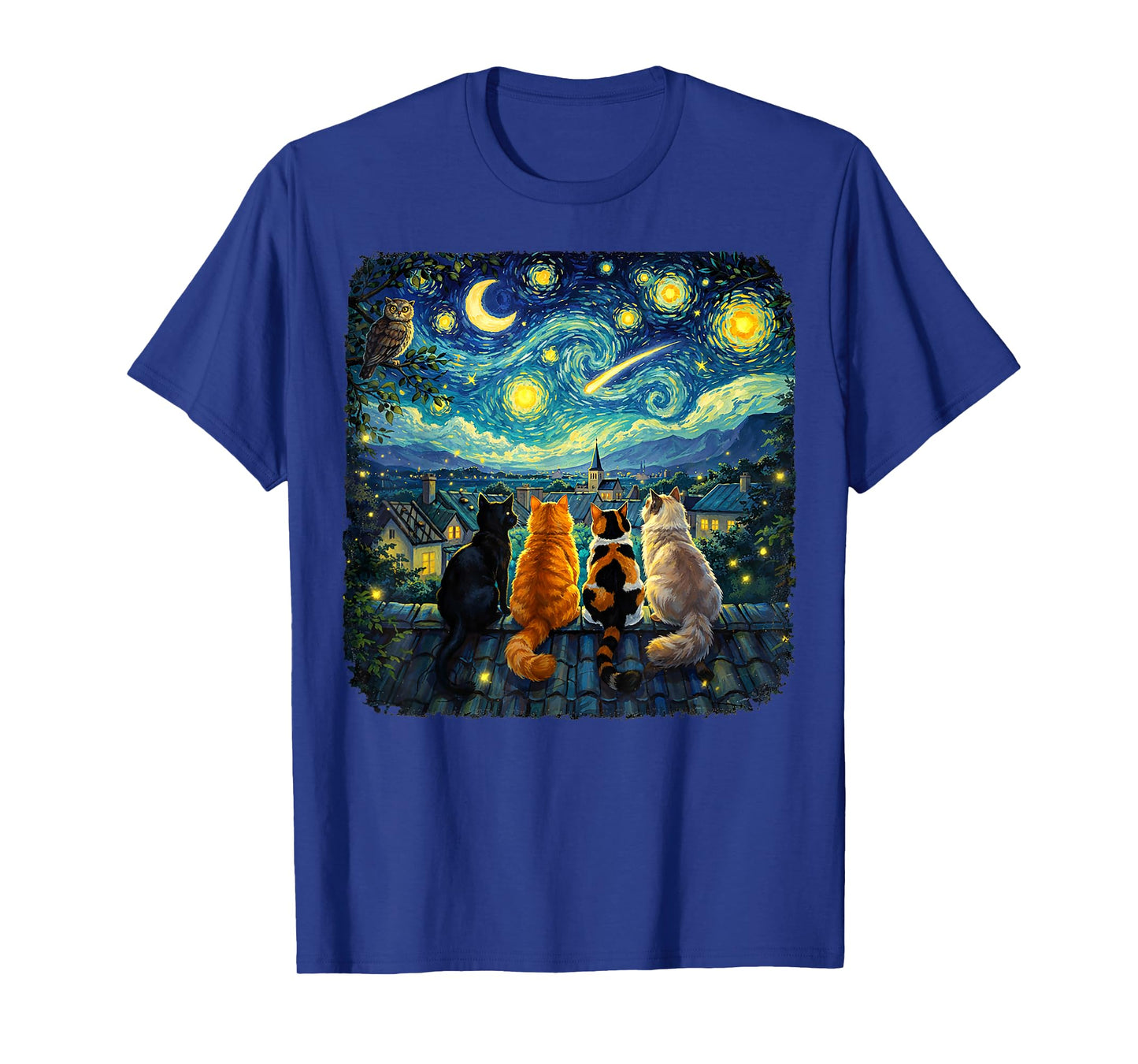 Cat Starry Night Van Gogh Cats Funny Gifts for Men Women Kid T-Shirt