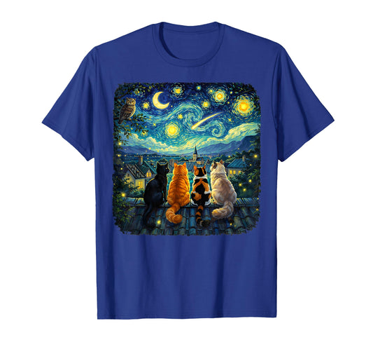Cat Starry Night Van Gogh Cats Funny Gifts for Men Women Kid T-Shirt