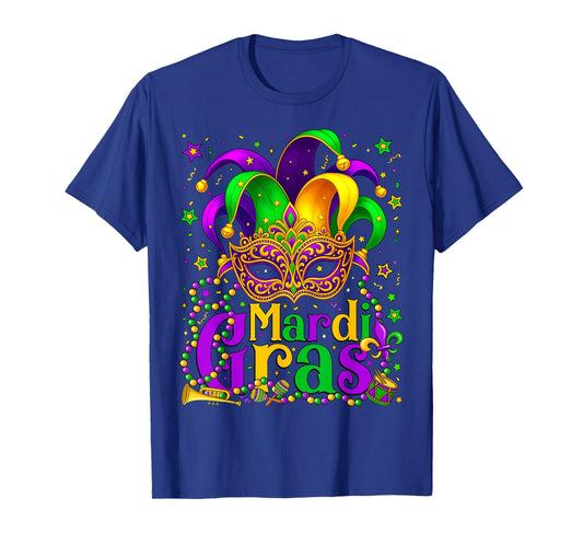 Mardi Gras Carnival Beads Mask Feathers Hat Men Women Kids T-Shirt